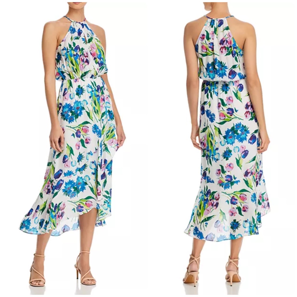Nwt $418 Parker Dottie Printed Silk Blend Halter Maxi Dress Faye Garden Medium